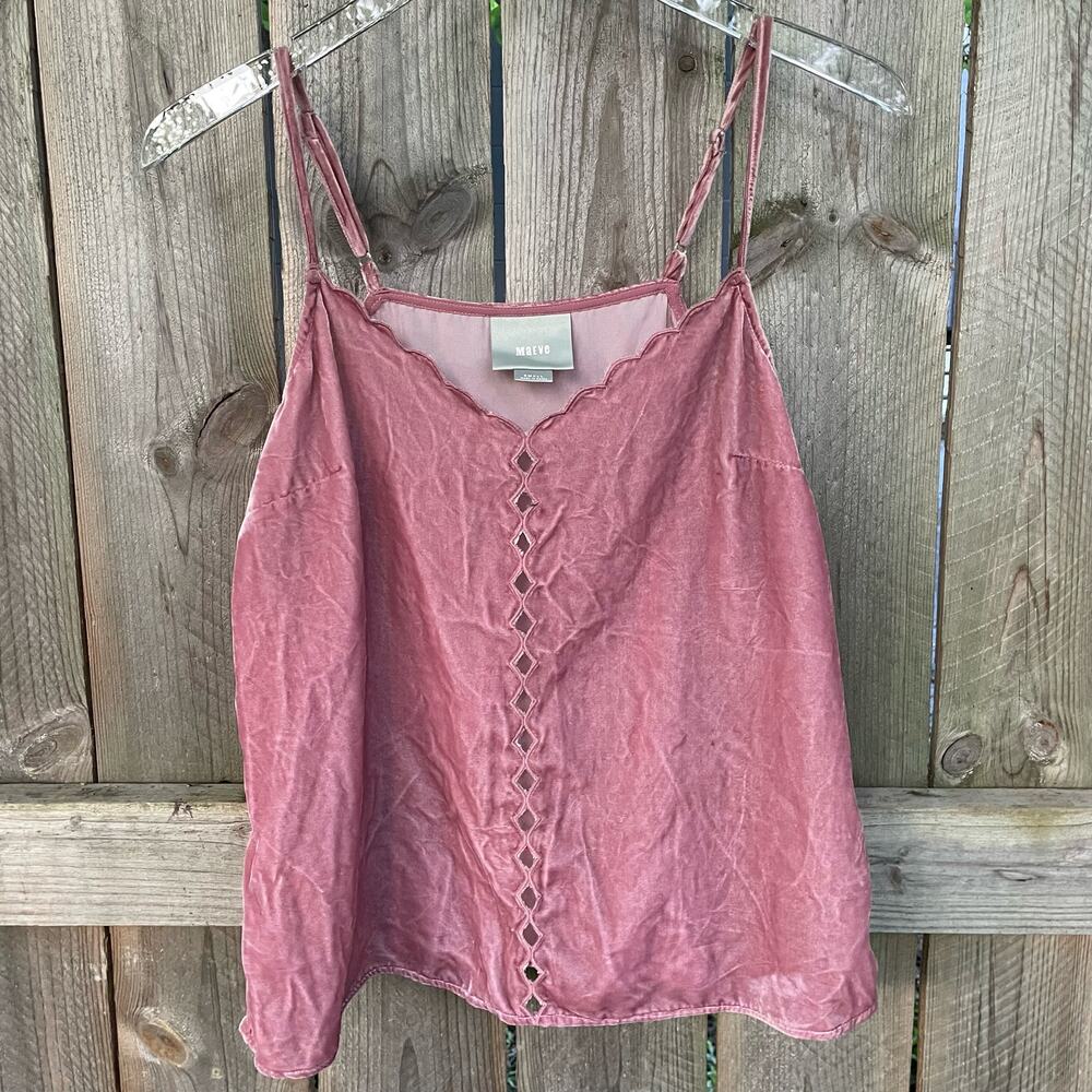 Anthropologie Maeve‎ Scalloped Cutout Velvet Tank Top Adjustable Straps Pink S